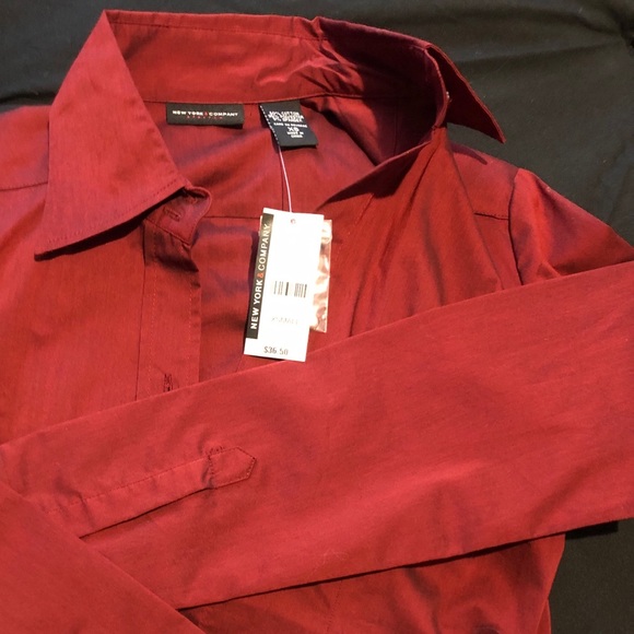 New York & Company Shirt Dress Long Sleeve Red - Picture 4 of 4